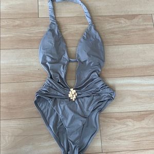 One piece monokini with scrunch butt gold detail